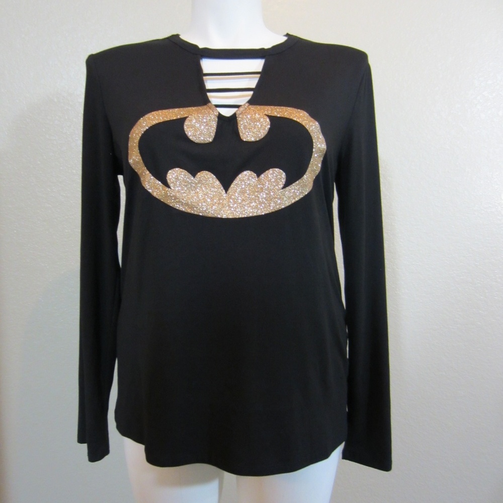 Batman Plus Size Long Sleeve Shirt Glitter Cut Out